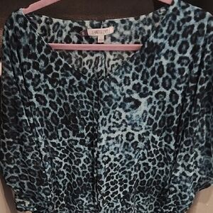 Jennifer Lopez Teal Leopard Print Blouse